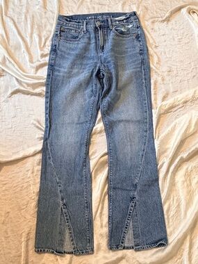 American Eagle Outfitters Light Blue Flare Jeans with Split Hem
